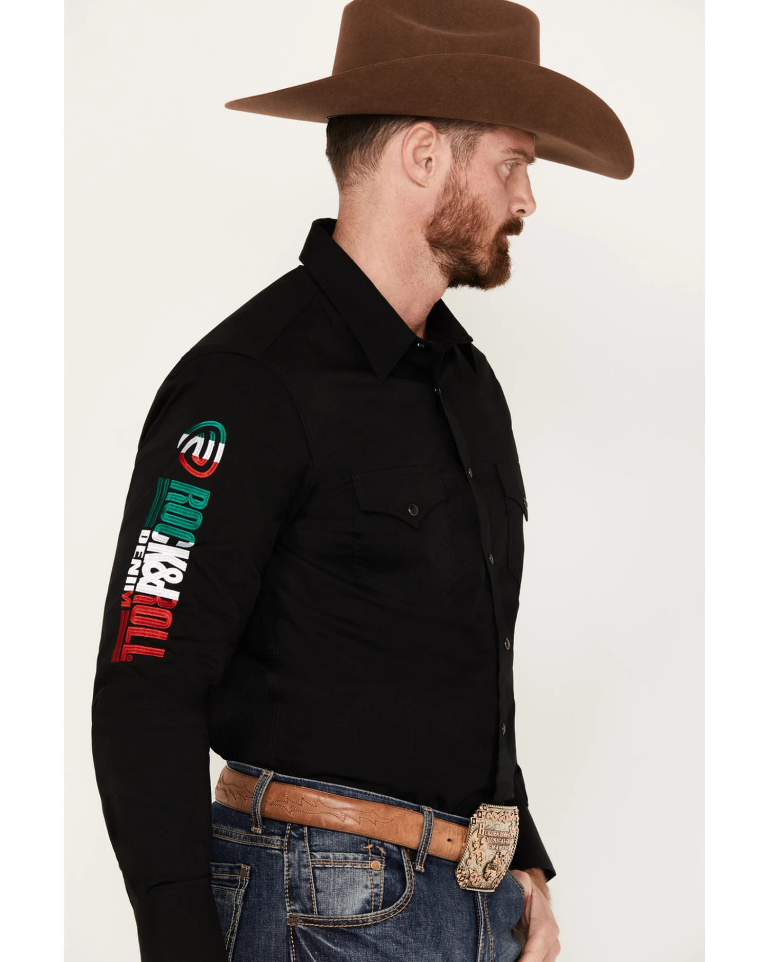 Rock & Roll Denim Men's Mexico Logo Long Sleeve Western Snap Shirt - Image 4