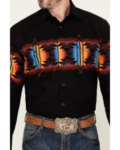 Panhandle Men's Southwestern Border Long Sleeve Western Snap Shirt