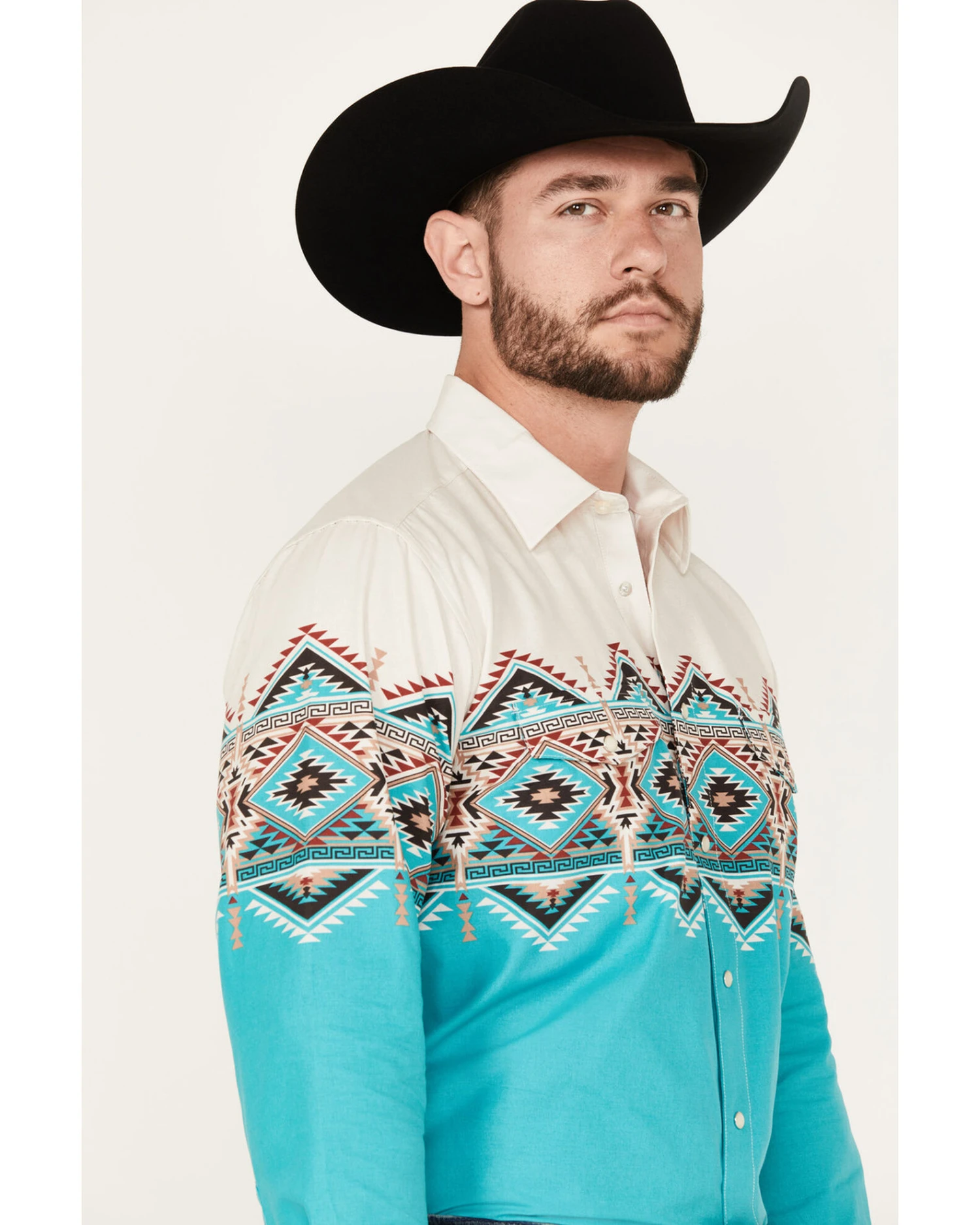 Panhandle Men's Southwestern Border Long Sleeve Pearl Snap Western Shirt - Image 4