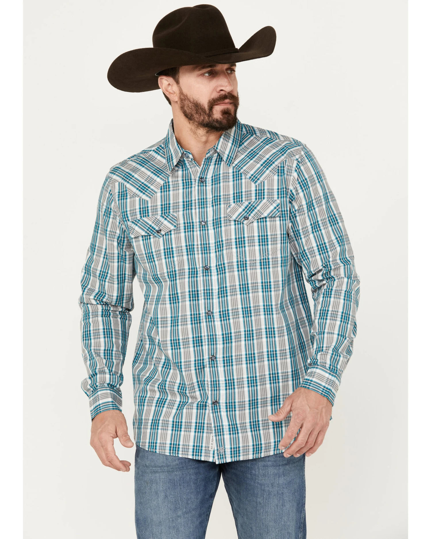Moonshine Spirit Men's Agave Plaid Print Long Sleeve Western Snap Shirt - Image 4
