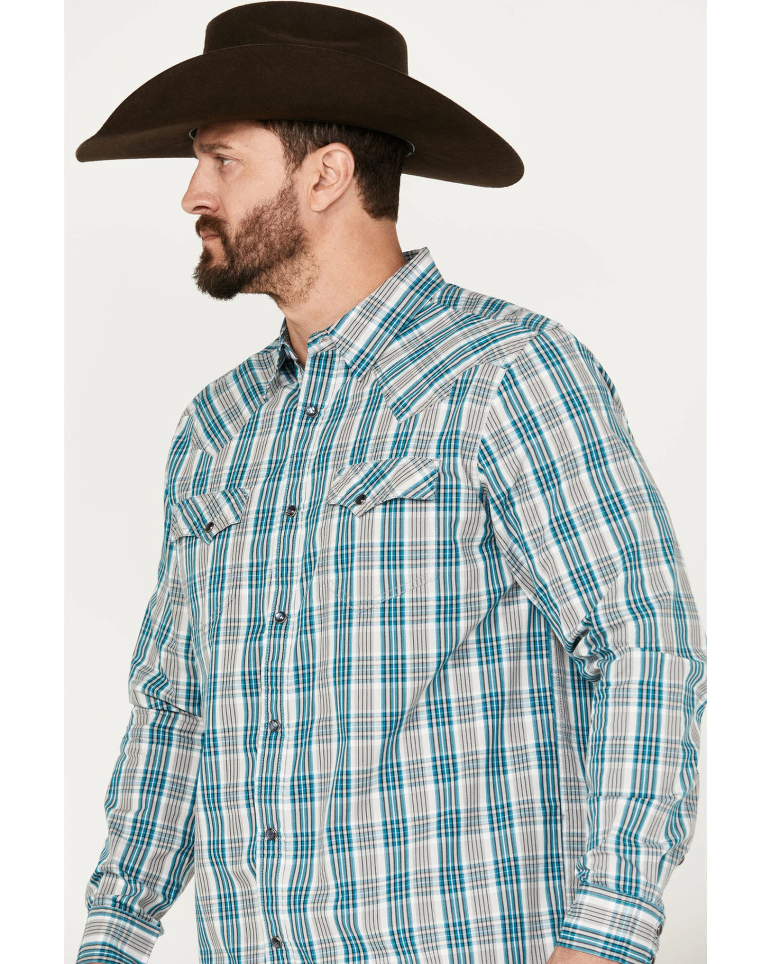 Moonshine Spirit Men's Agave Plaid Print Long Sleeve Western Snap Shirt - Image 2