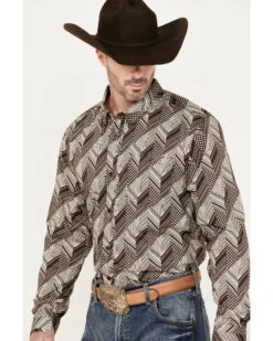 RANK 45 Men's Altonwon Striped Geo Print Long Sleeve Button-Down Western Shirt