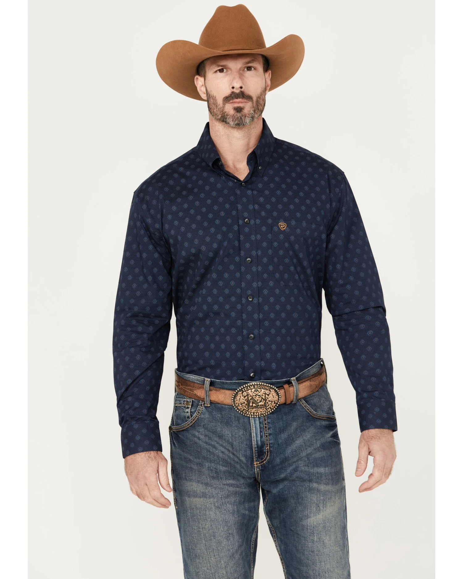 Rock & Roll Denim Men's Vintage 46 Geo Print Long Sleeve Button-Down Western Shirt - Image 4